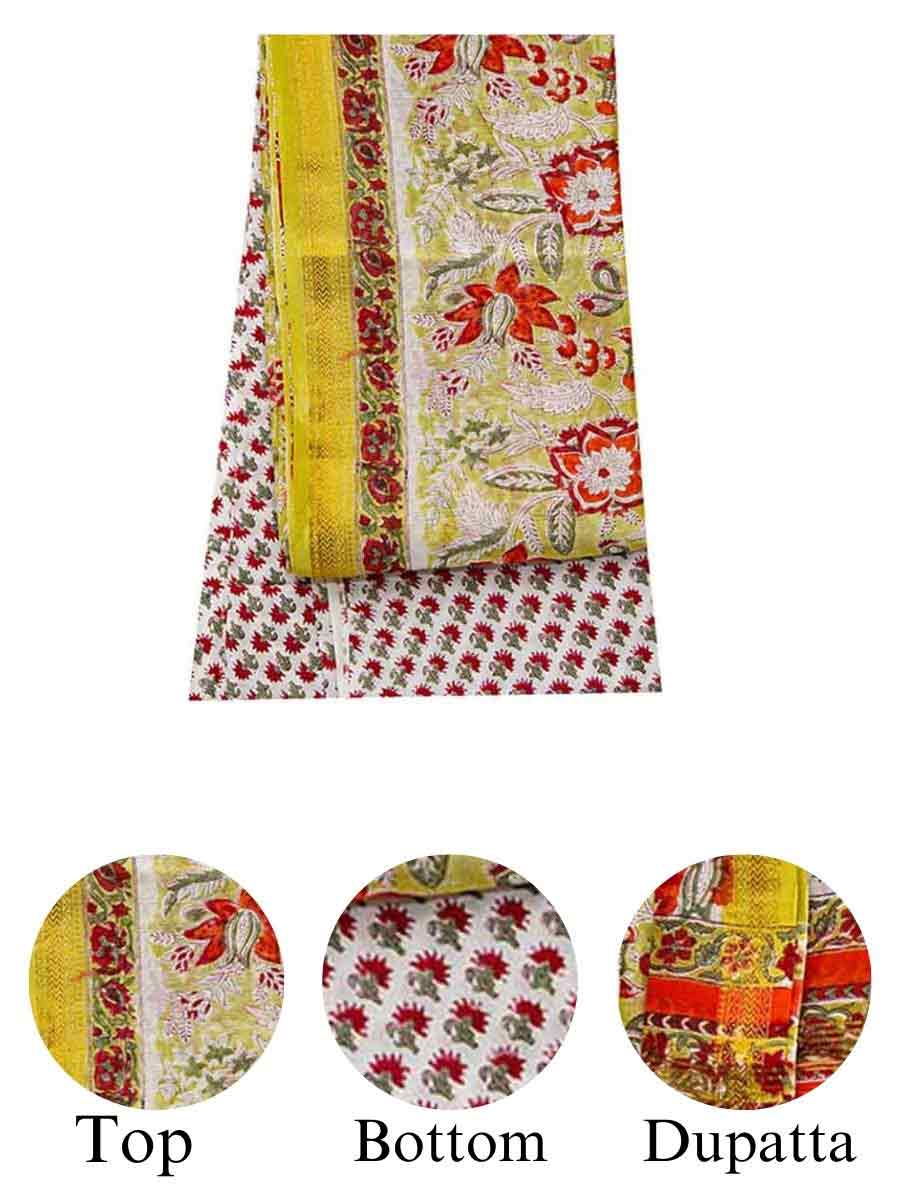 Yellow Chanderi Dabu Print Style Unstitiched Dress Material