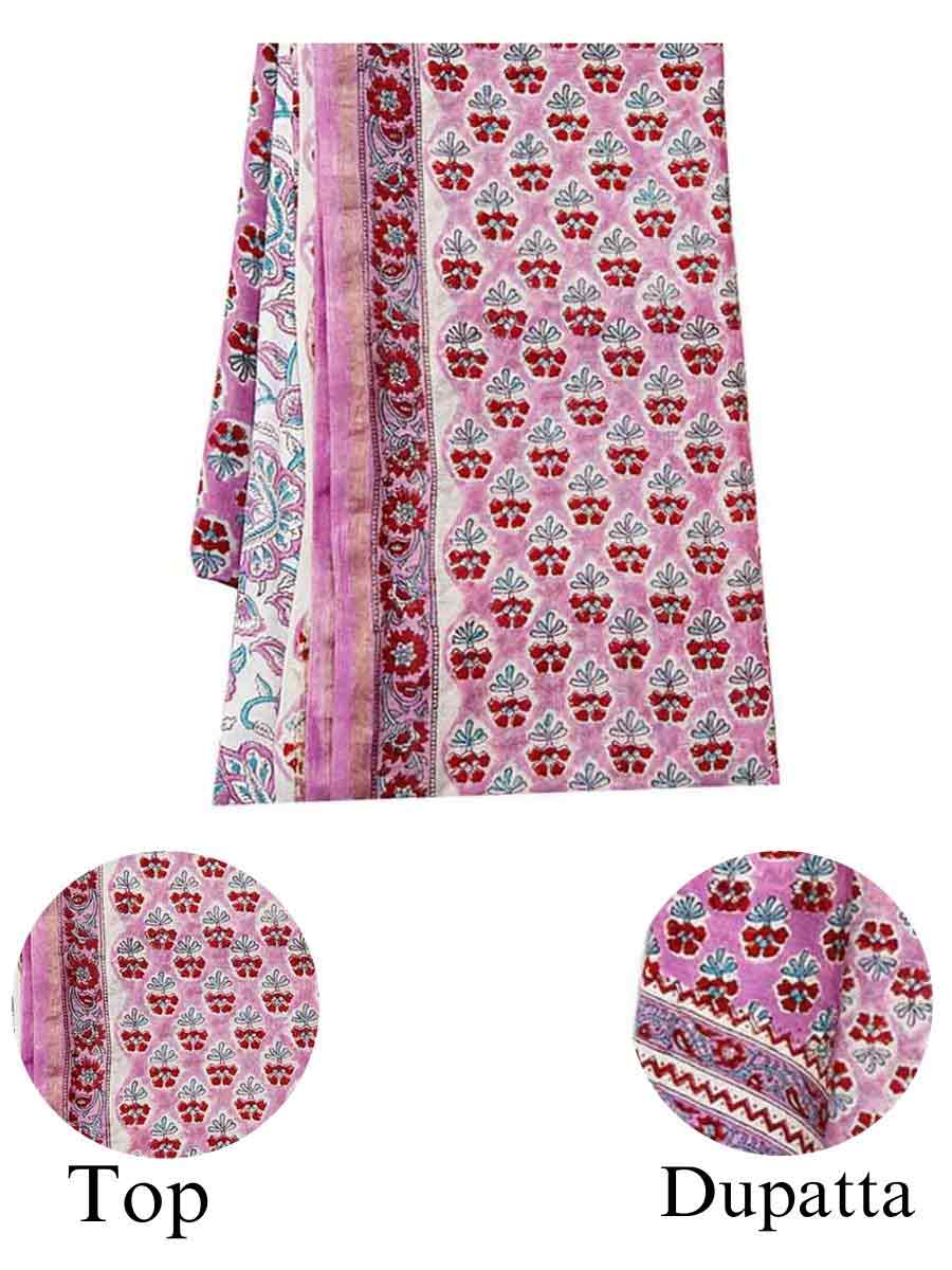 Pink Chanderi Dabu Print Style Unstitiched Dress Material