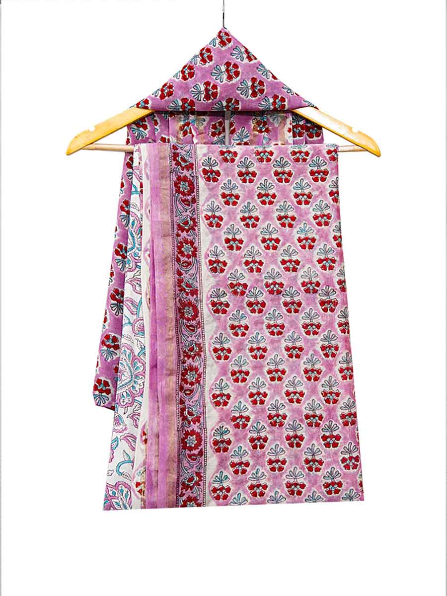 Pink Chanderi Dabu Print Style Unstitiched Dress Material