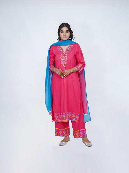 Pink Embroidered Rayon Kurta