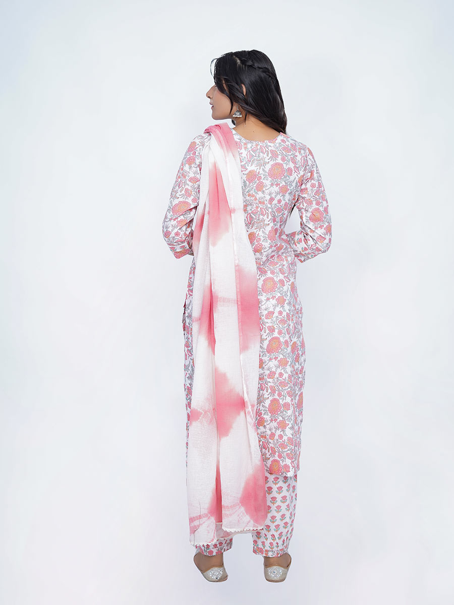 Pink Bagru Print Cotton Kurta