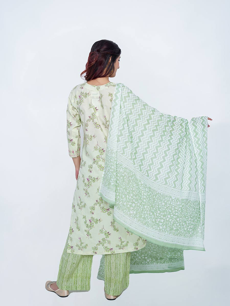 Green Dabu Print Cotton Kurta