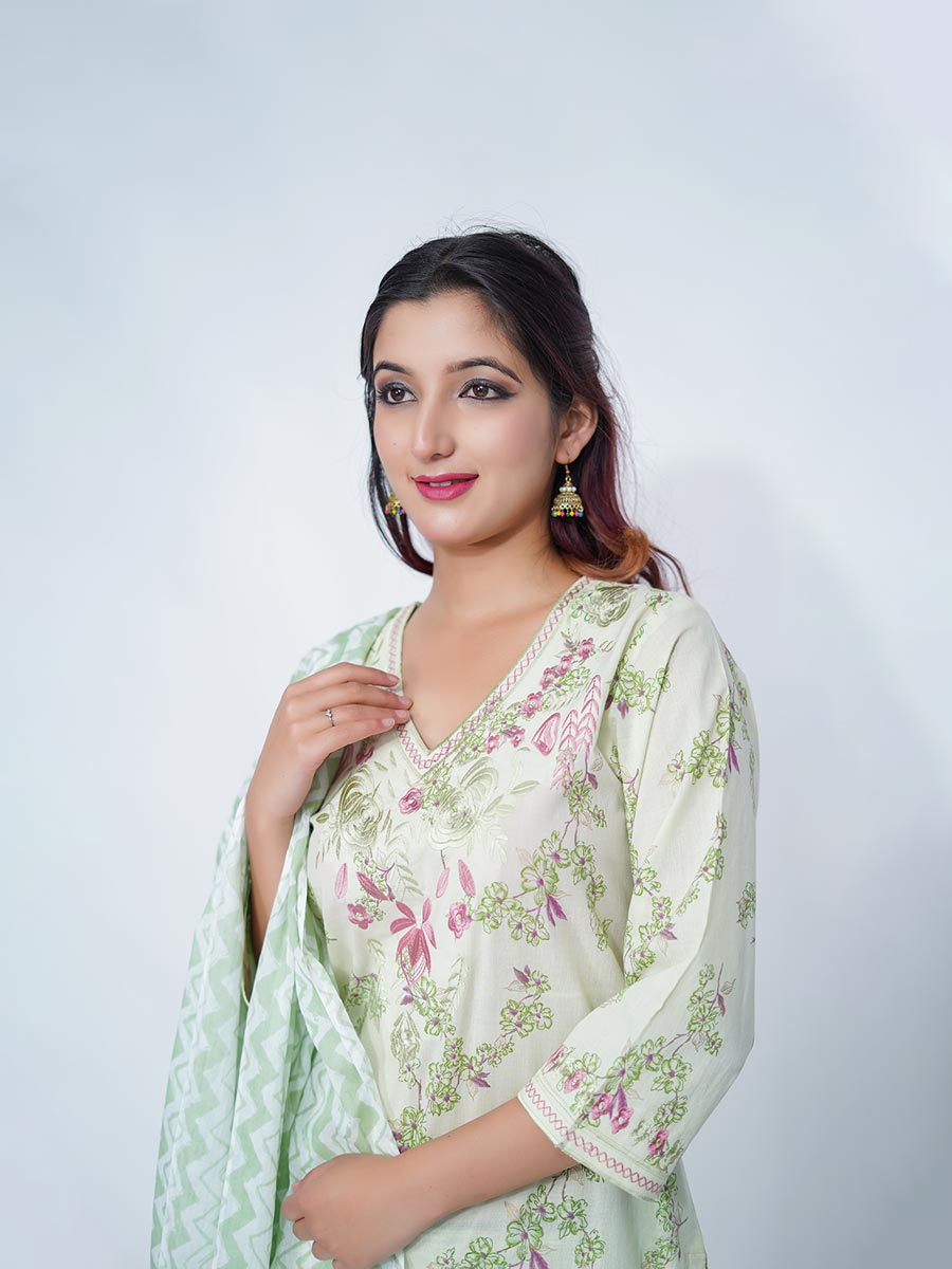 Green Dabu Print Cotton Kurta