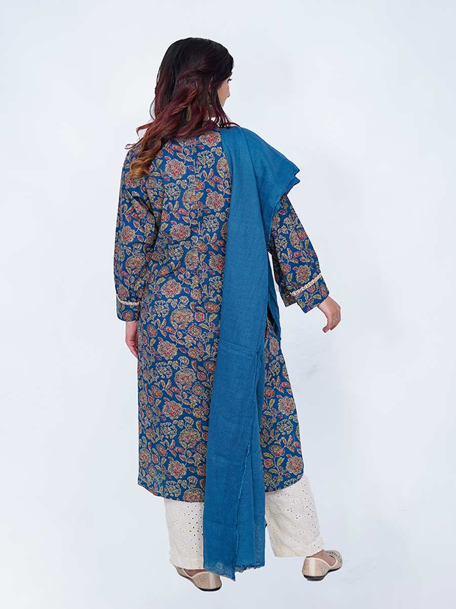 Blue Kalamkari Print Cotton Kurta