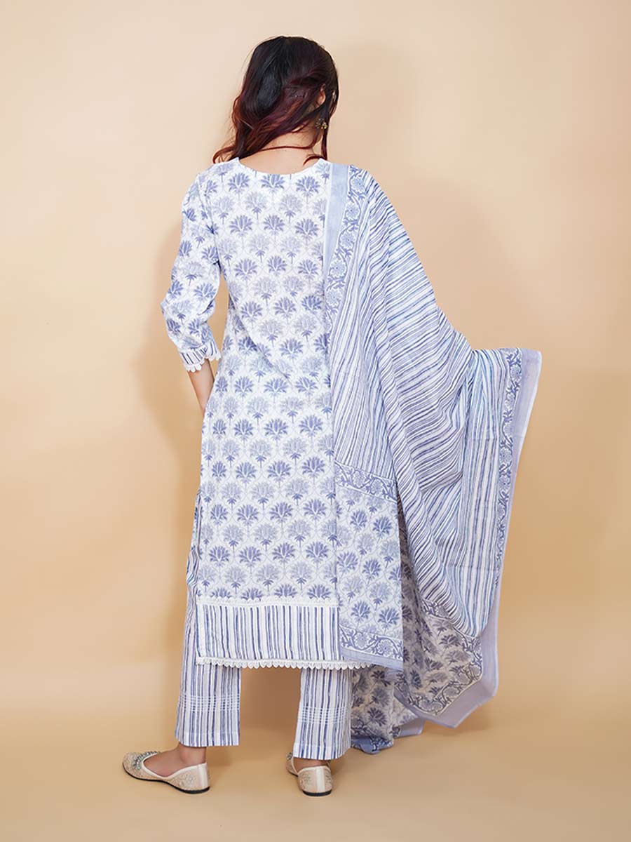 Blue Block Print Cotton Kurta