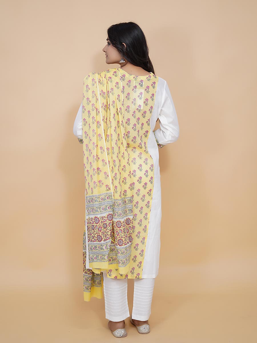 Yellow Block Print Cotton Kurta