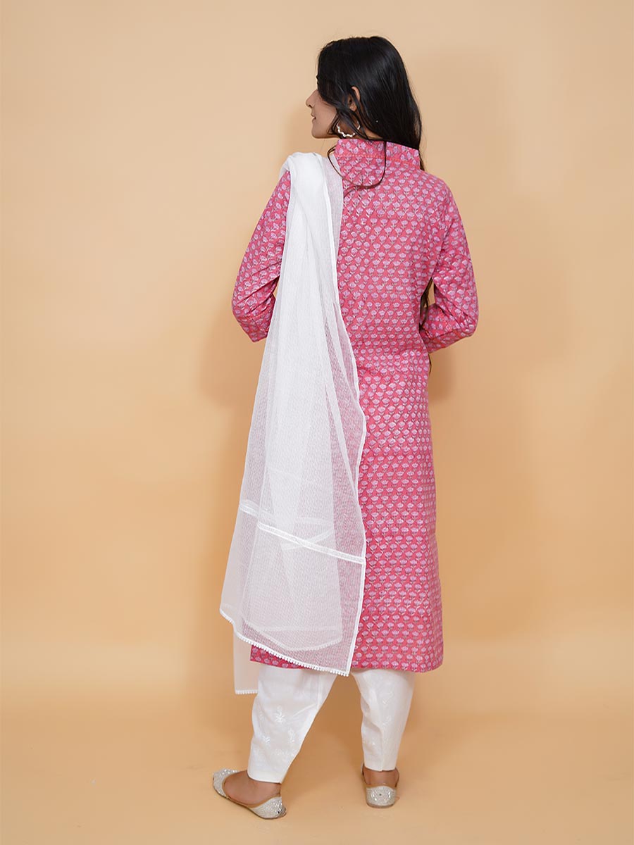 Pink Block Print Cotton Kurta