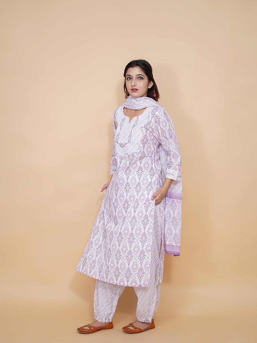 Purple Block Print Cotton Kurta