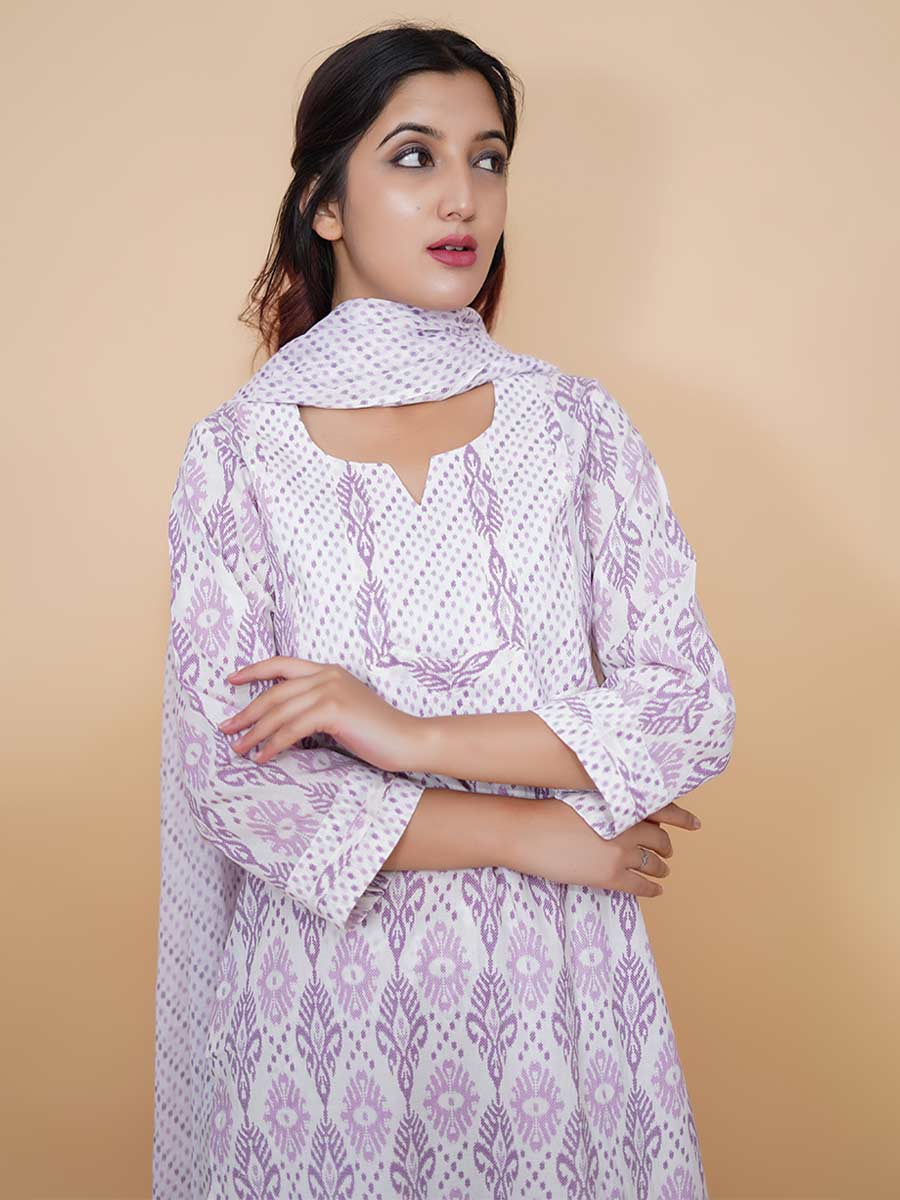 Purple Block Print Cotton Kurta