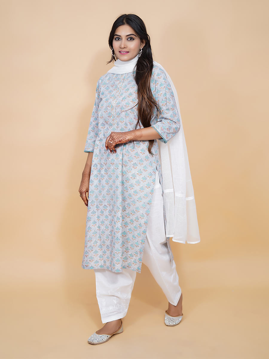 Multicolor Block Print Cotton Kurta
