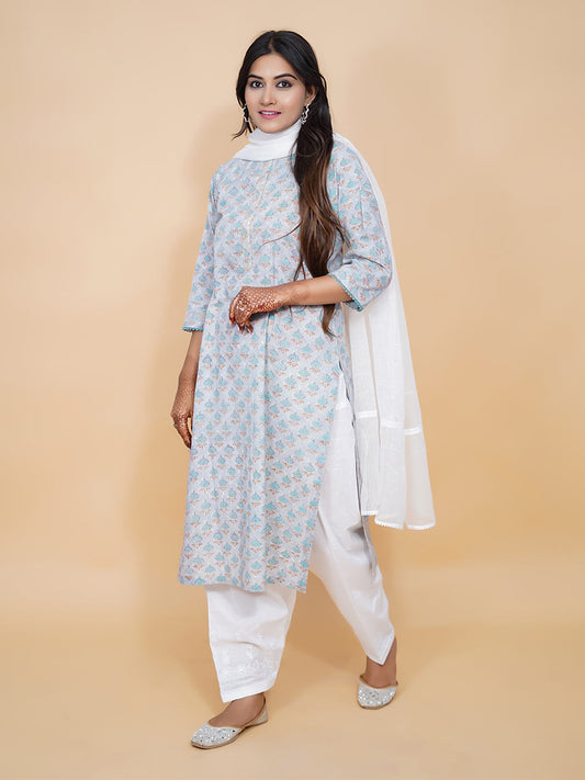 Multicolor Block Print Cotton Kurta