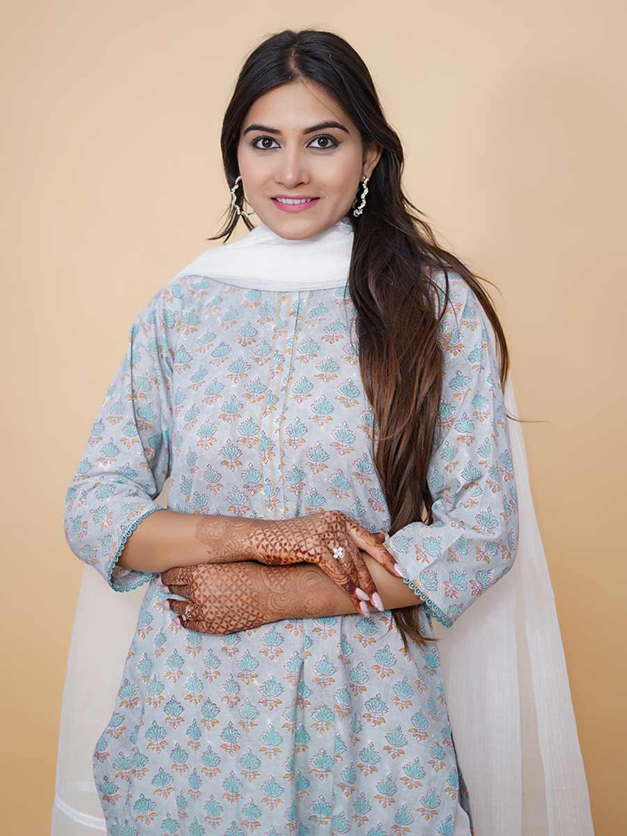 Multicolor Block Print Cotton Kurta