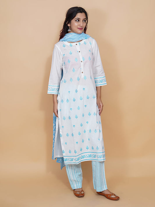 White Machine Work Cotton Kurta