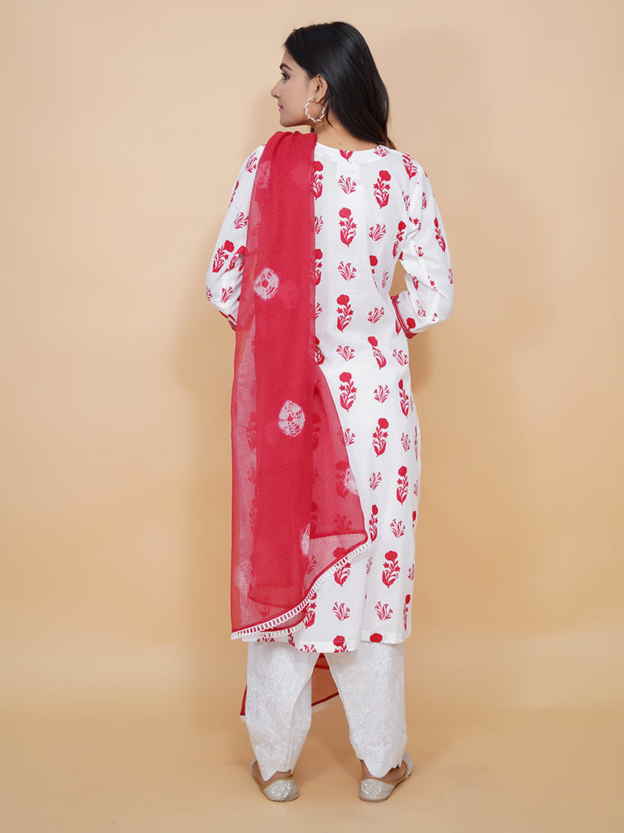 Red Block Print Cotton Kurta