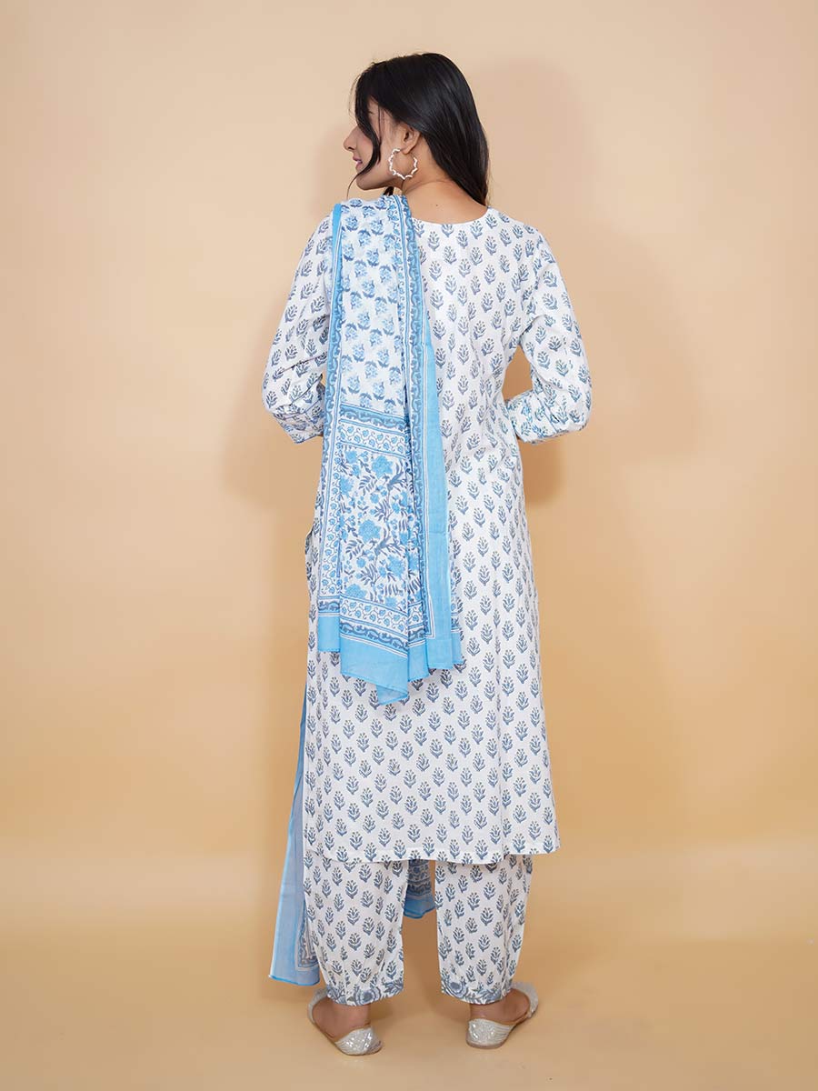 Blue Block Print Cotton Kurta