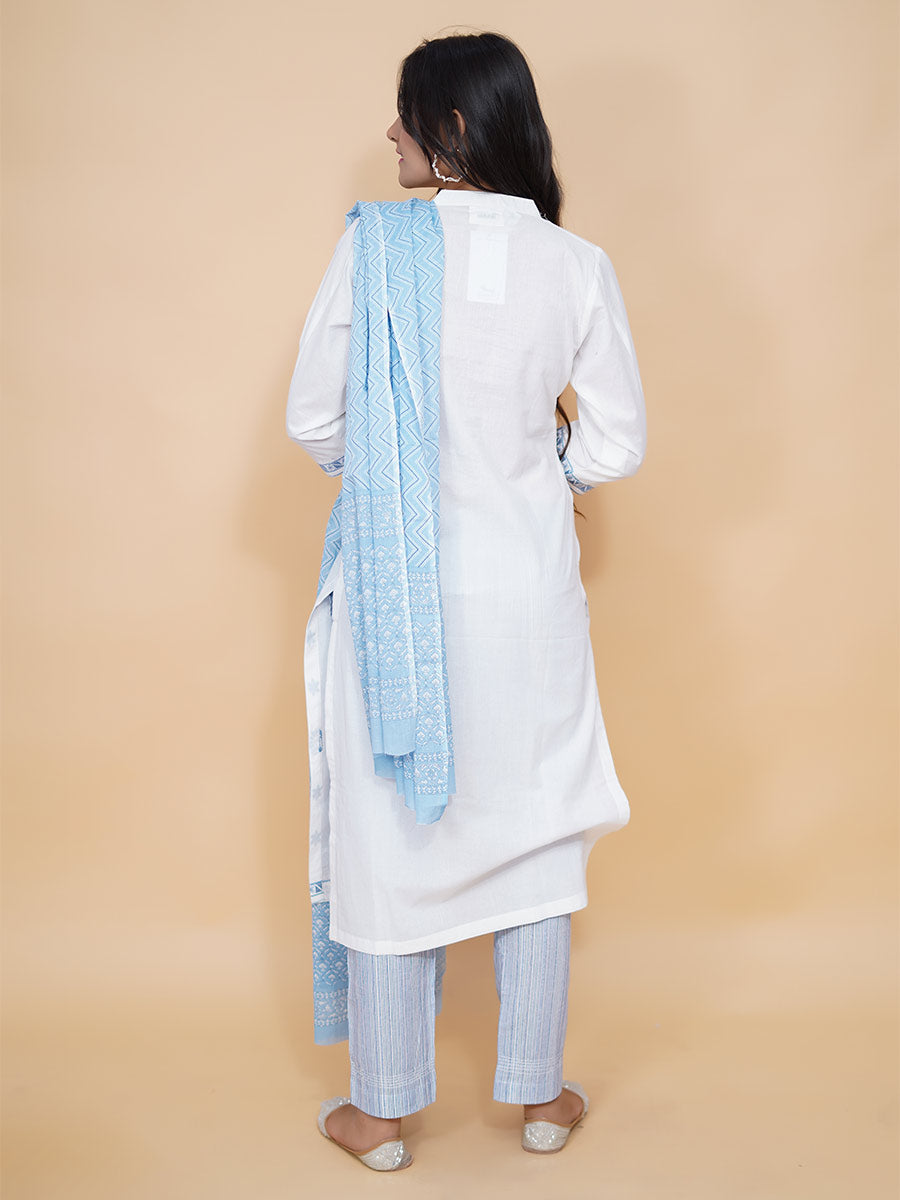 Blue Machine Work Cotton Kurta