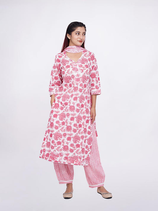 Pink Block Print Cotton Kurta