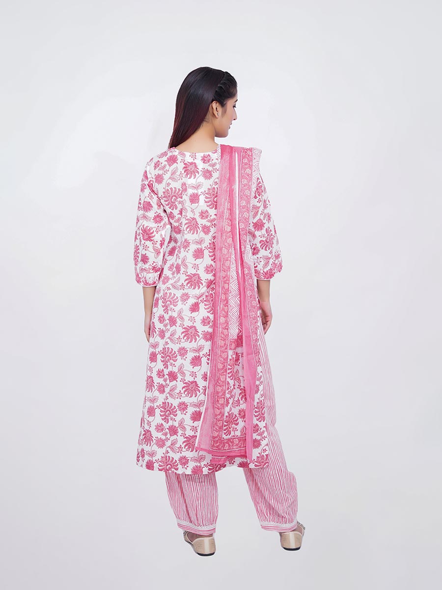 Pink Block Print Cotton Kurta