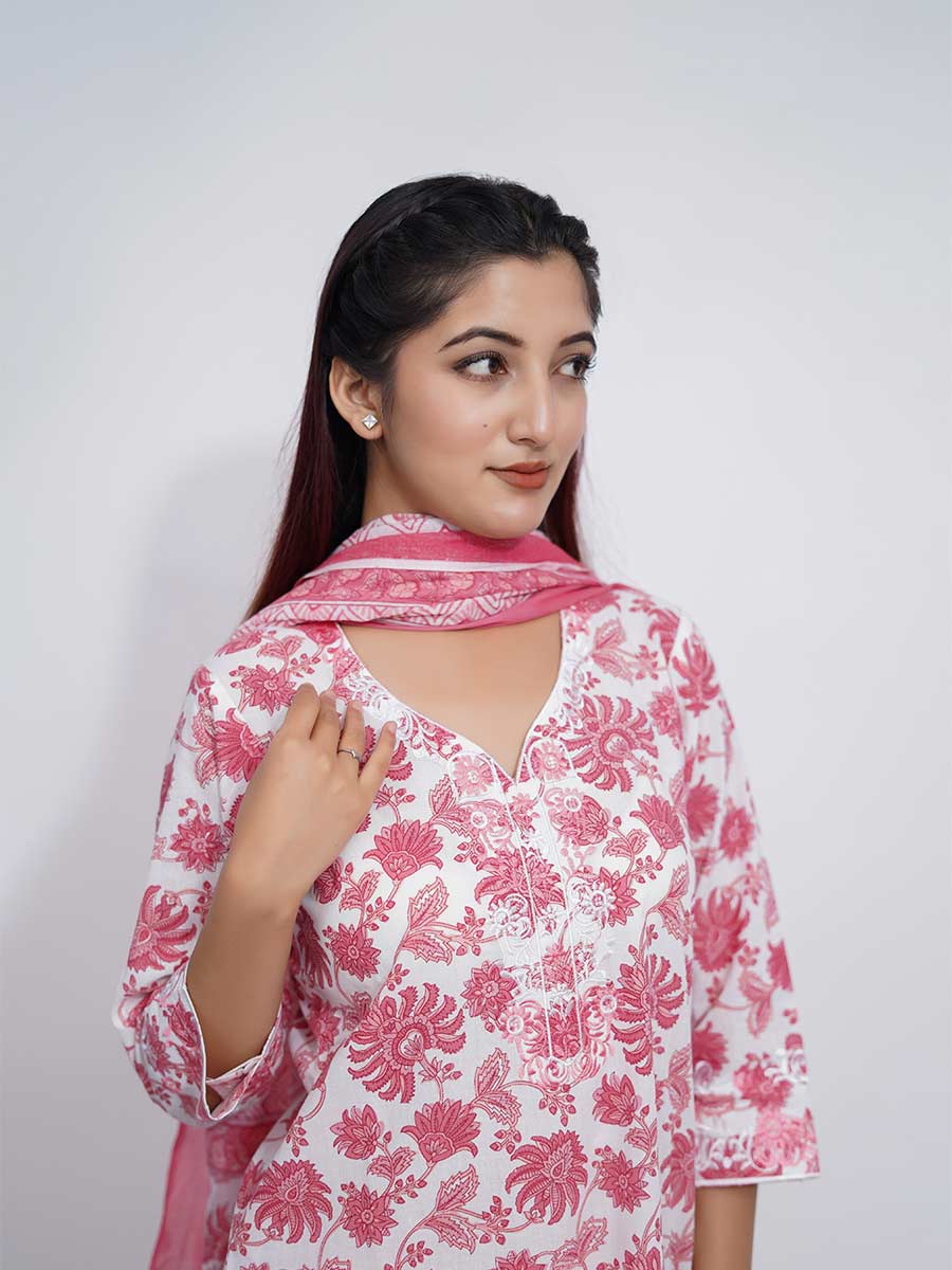 Pink Block Print Cotton Kurta