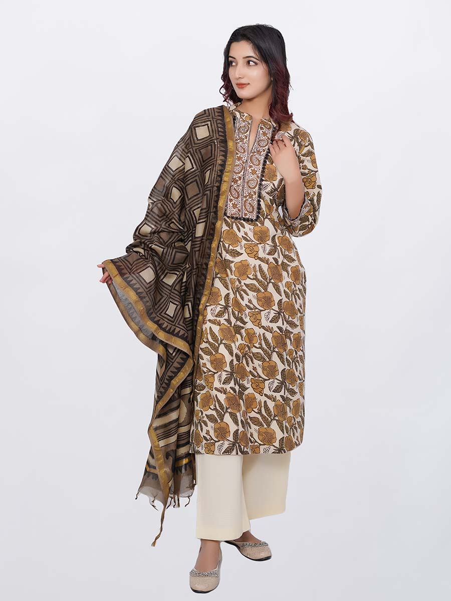 Brown Dabu Print Cotton Kurta