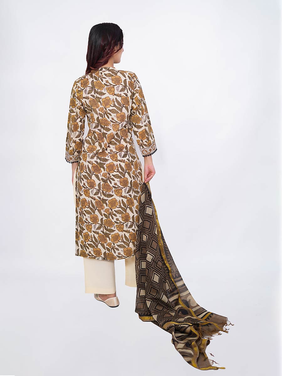 Brown Dabu Print Cotton Kurta