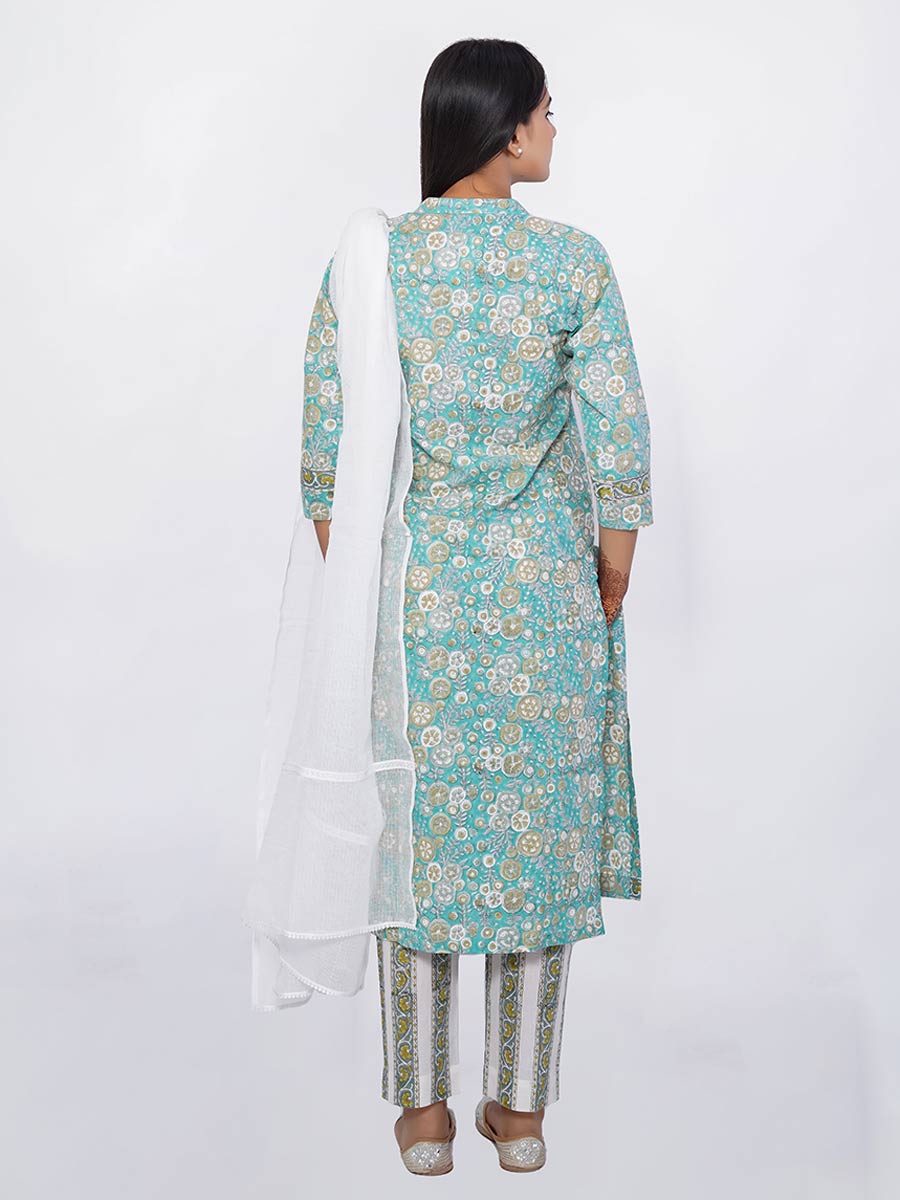 Green Bagru Print Cotton kurta