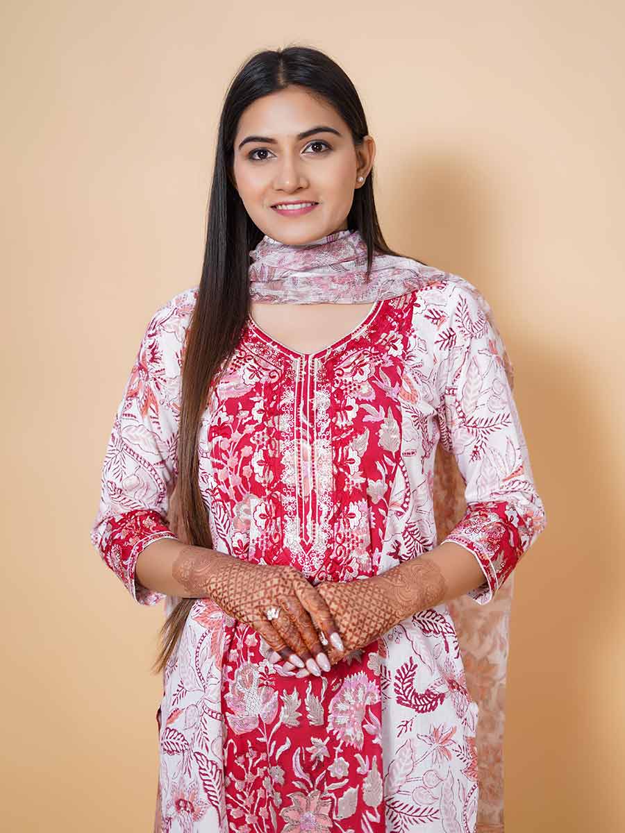 Red Kalamkari Print Cotton Kurta
