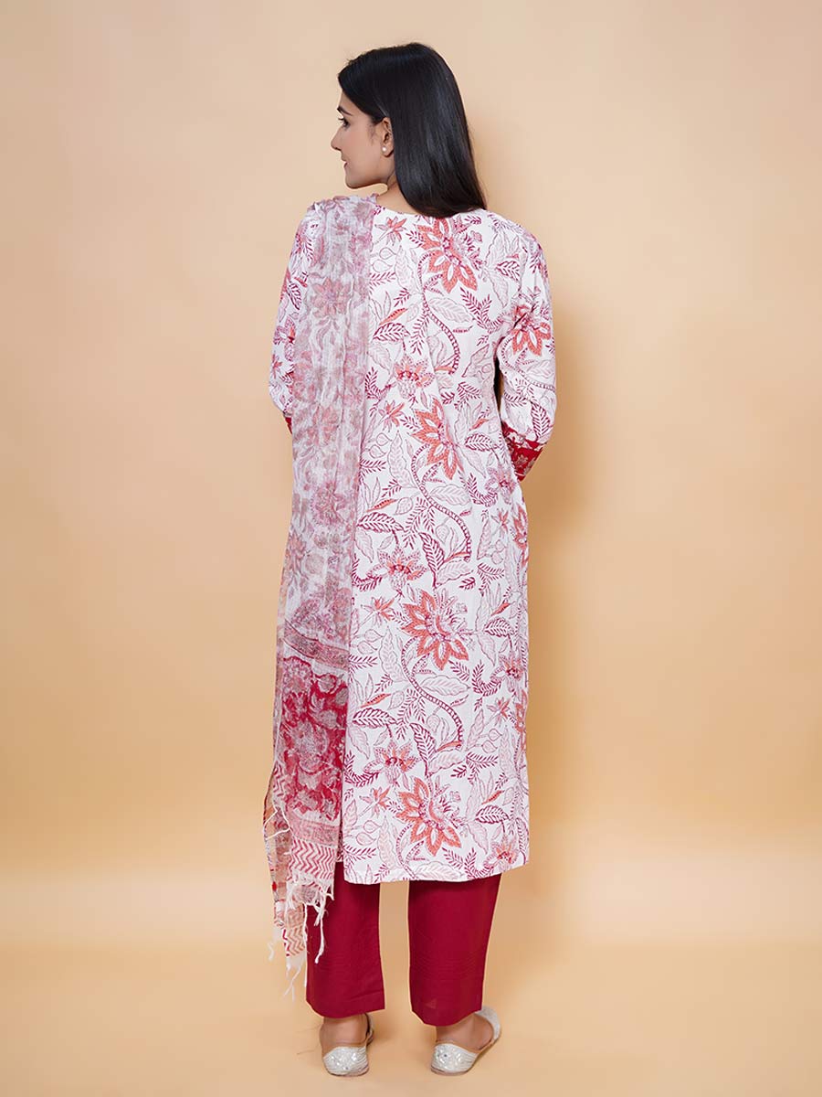 Red Kalamkari Print Cotton Kurta