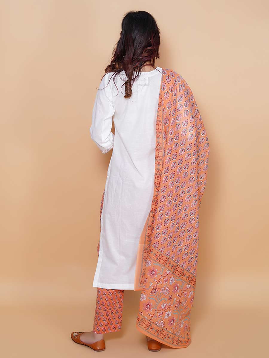 White Machine Work Cotton Kurta