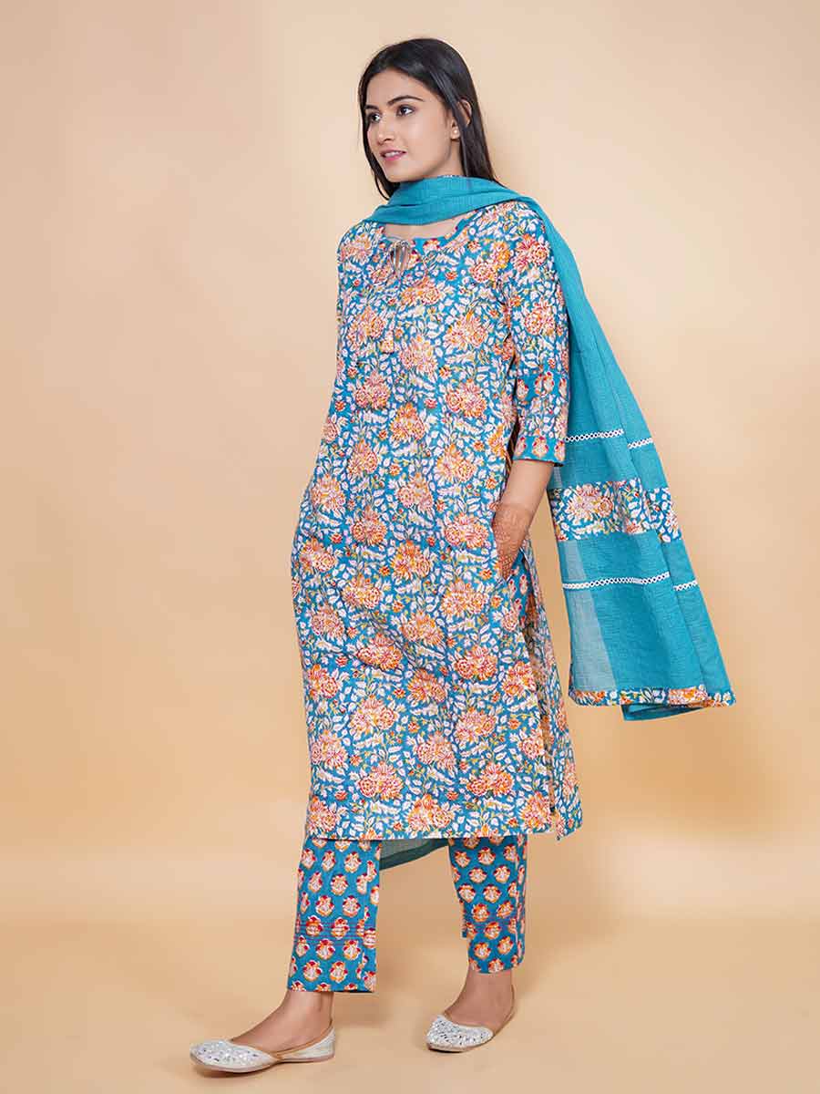 Blue Kalamkari Print Cotton Kurta