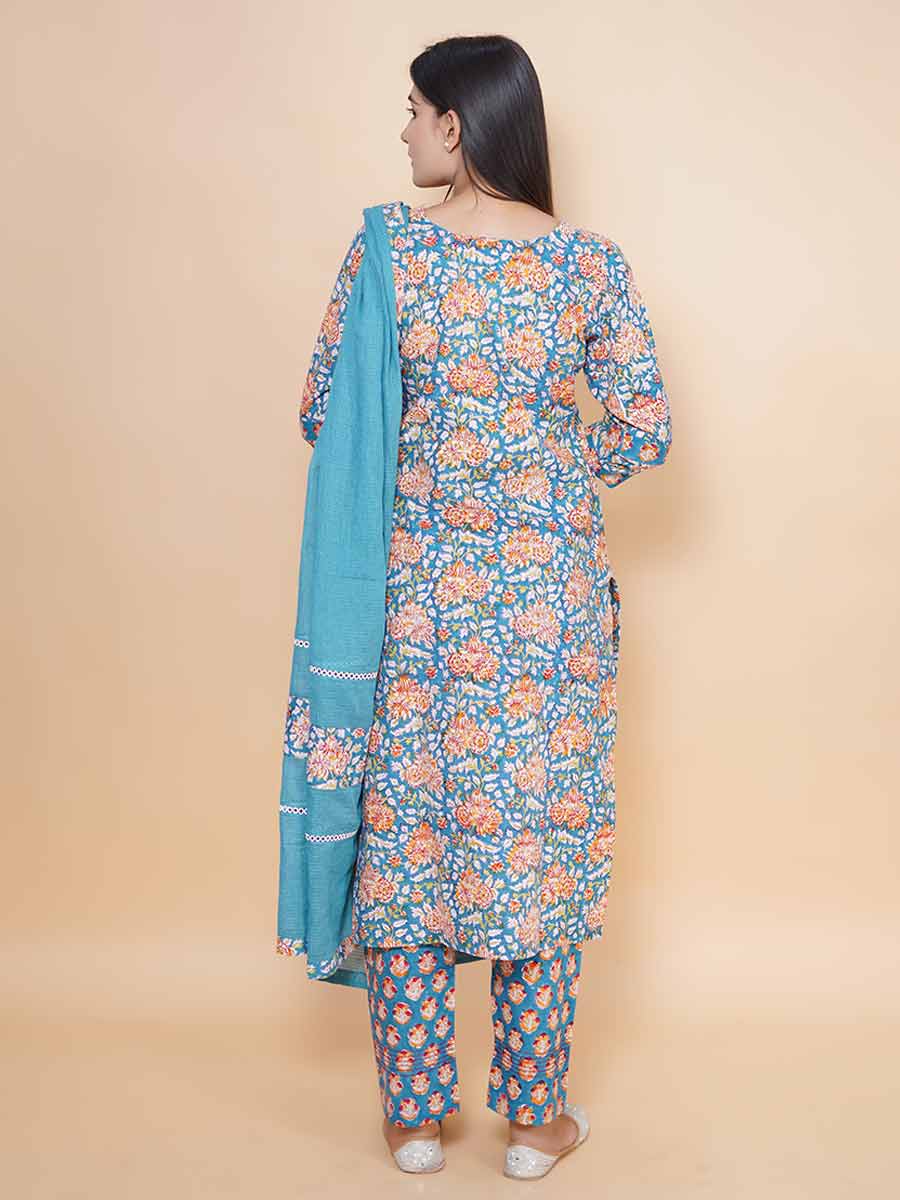 Blue Kalamkari Print Cotton Kurta