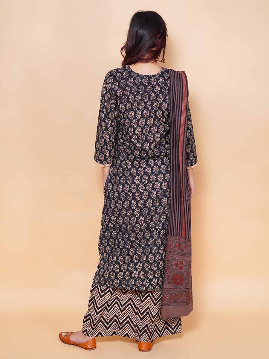 Black Block Print Cotton Kurta