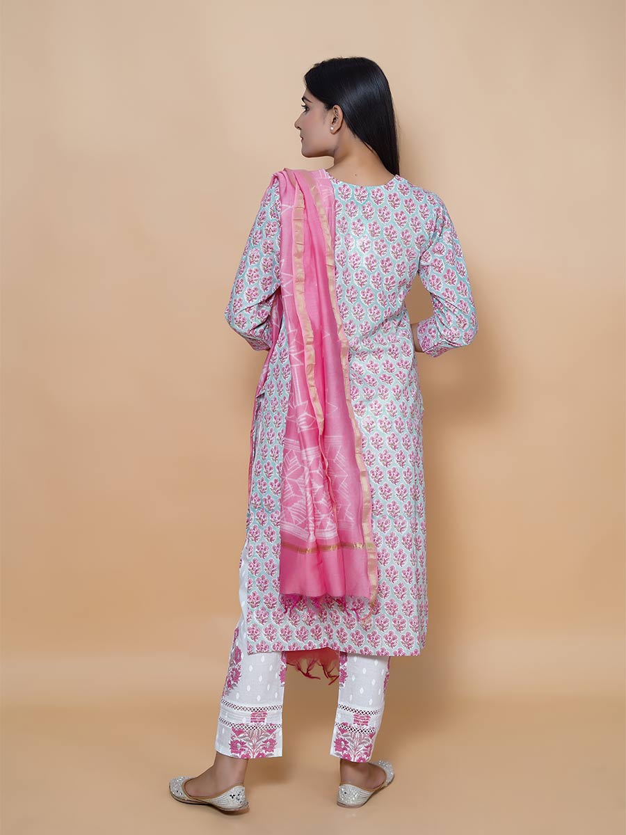 Blue Block Print Cotton Kurta