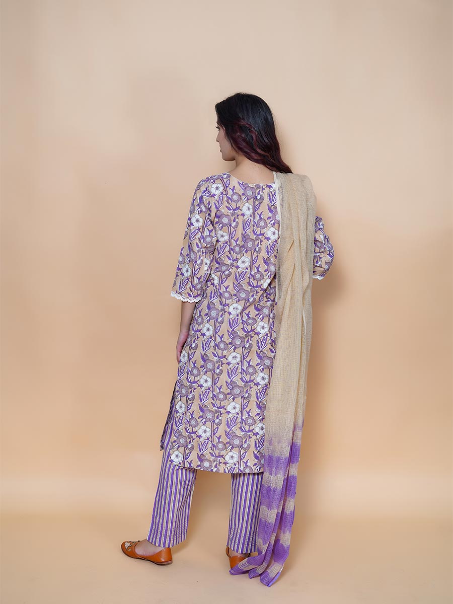 Purple Dabu Print Cotton Kurta