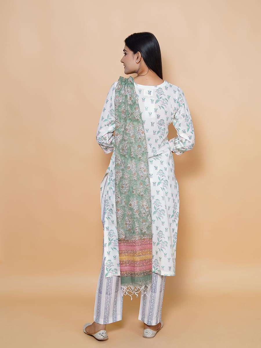 Green Block Print Cotton Kurta