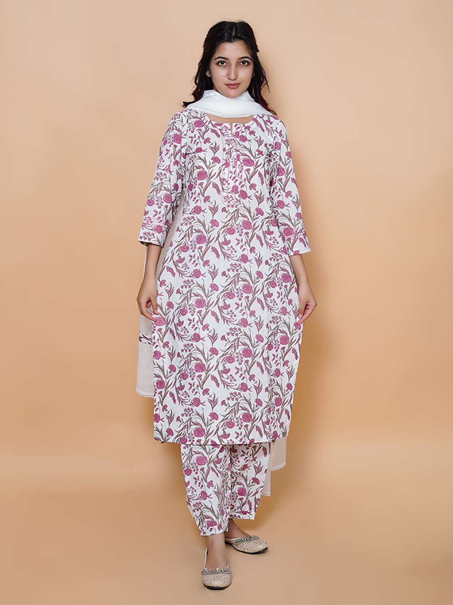 Pink Dabu Print Cotton Kurta