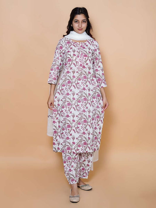 Pink Dabu Print Cotton Kurta