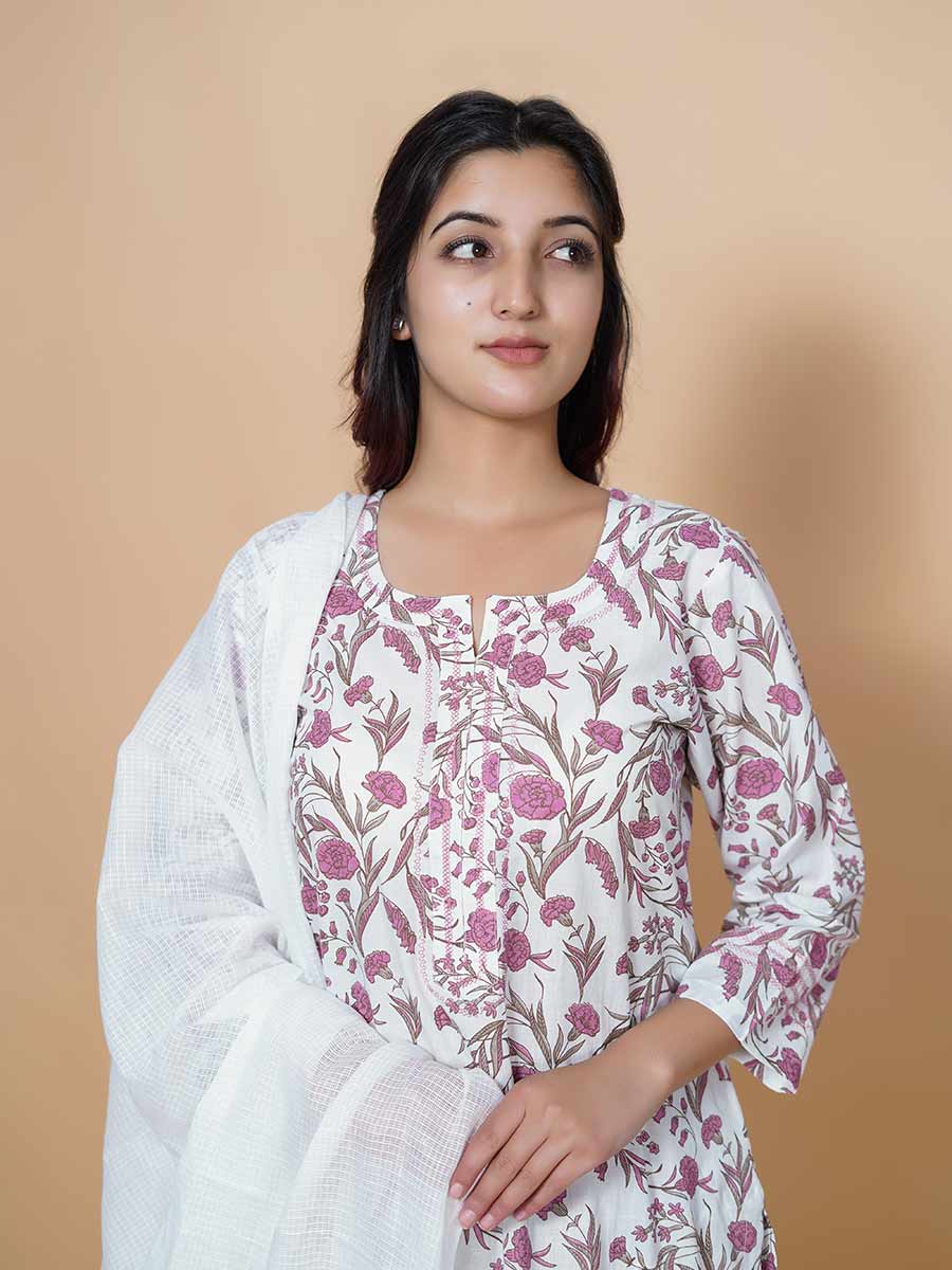 Pink Dabu Print Cotton Kurta