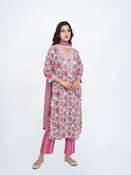 Pink Dabu Print Cotton Kurta