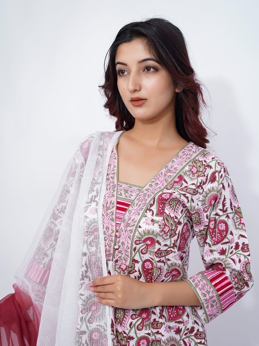 Pink Dabu Print Cotton Kurta