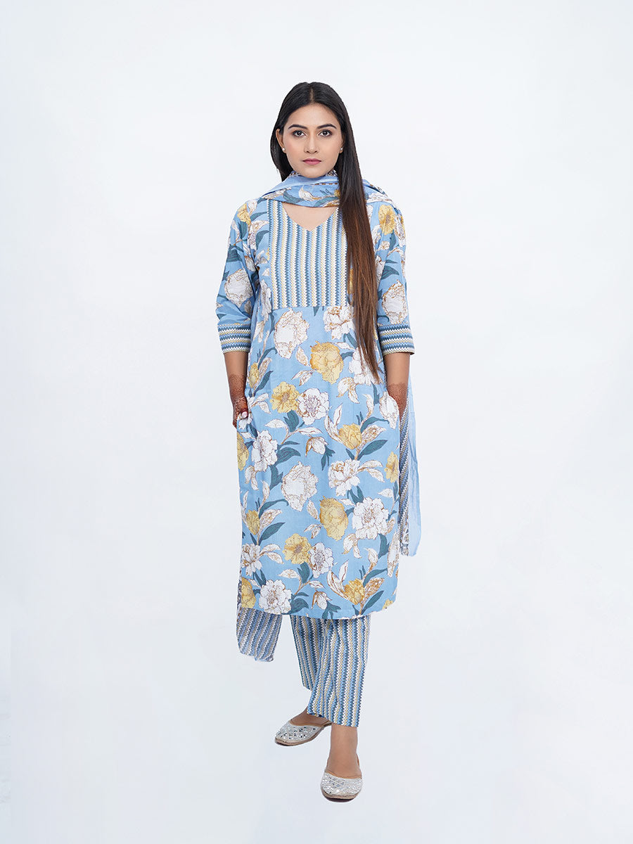 Blue Kalamkari Print Cotton Kurta