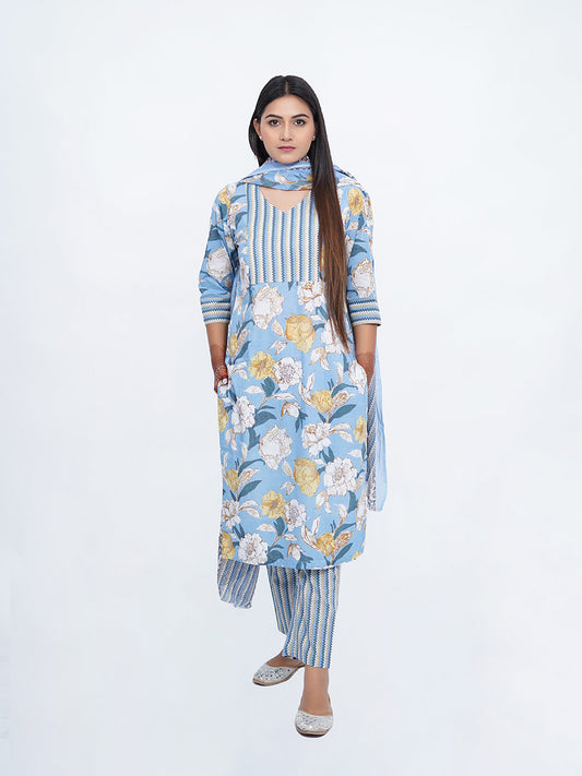 Blue Kalamkari Print Cotton Kurta