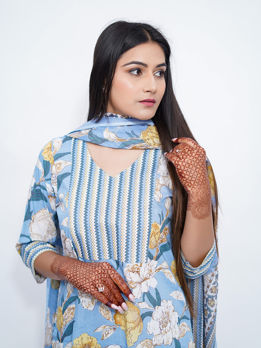 Blue Kalamkari Print Cotton Kurta