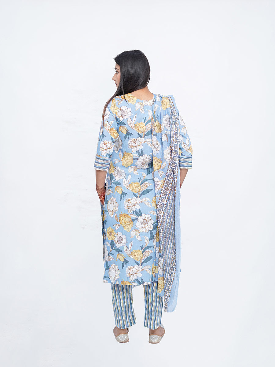 Blue Kalamkari Print Cotton Kurta