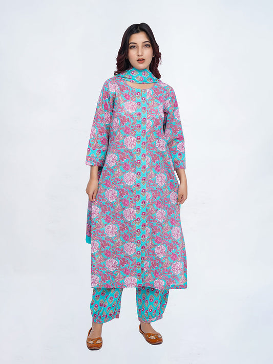 Blue Dabu Print Cotton Kurta