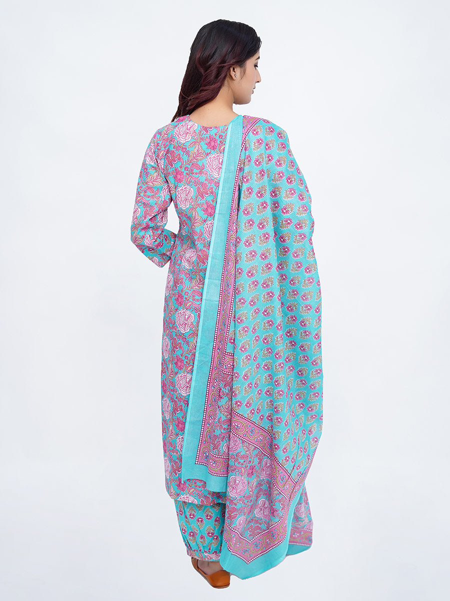 Blue Dabu Print Cotton Kurta
