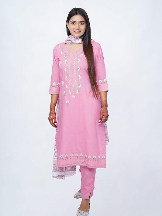 Pink Machine Work Rayon Kurta