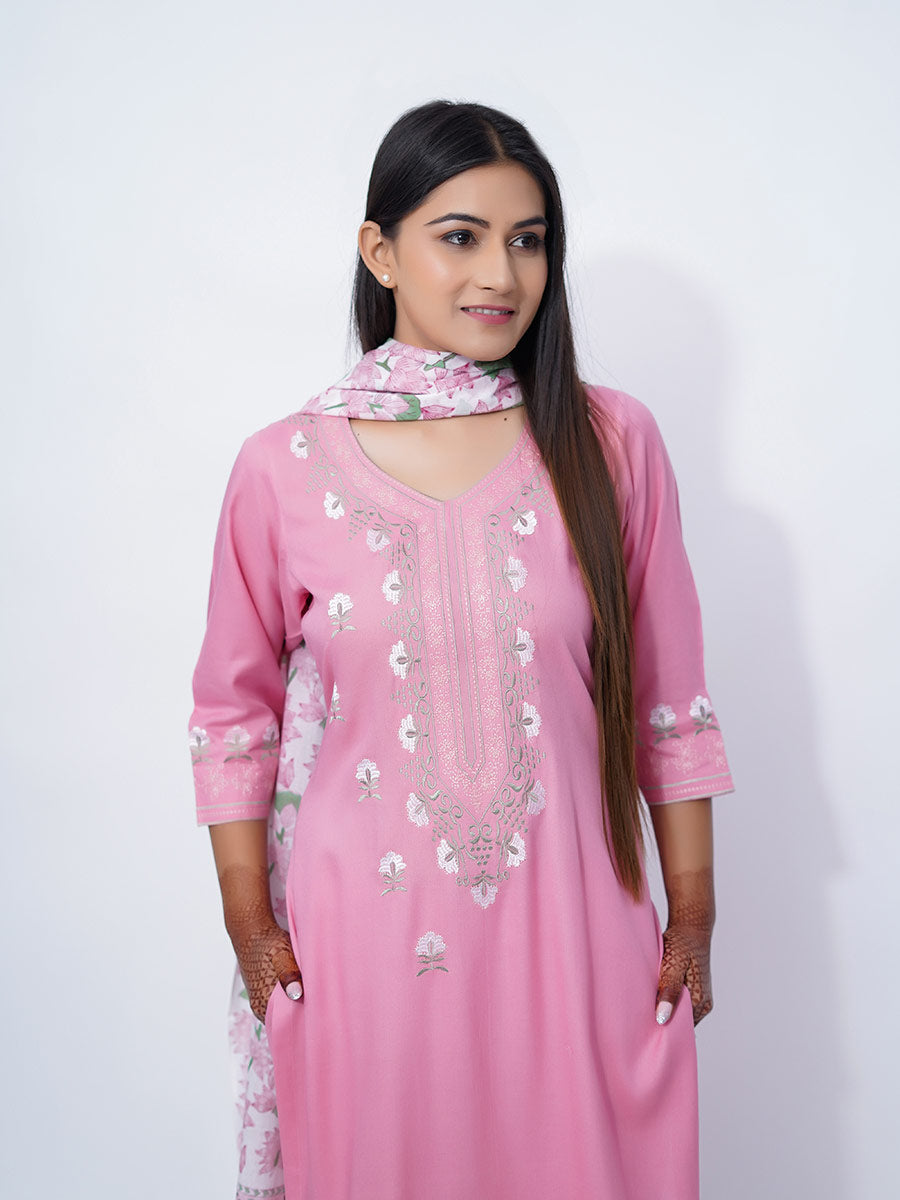 Pink Machine Work Rayon Kurta