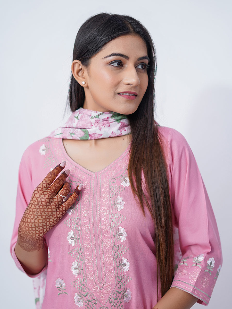 Pink Machine Work Rayon Kurta