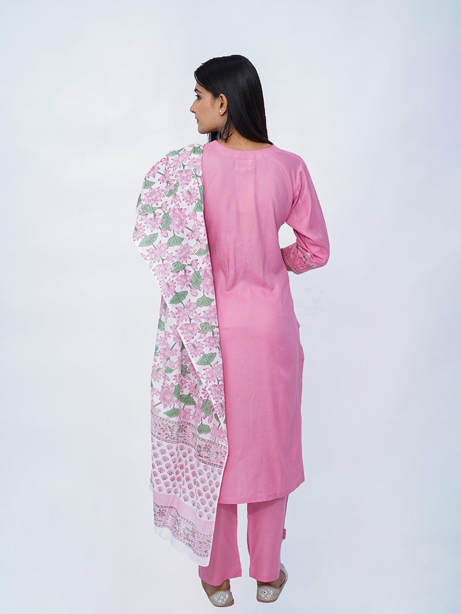 Pink Machine Work Rayon Kurta